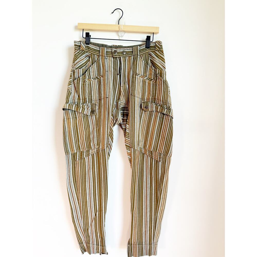 Free People Break The Rules Slim Pants Green Brown Ivory 6 - Picture 2 of 5